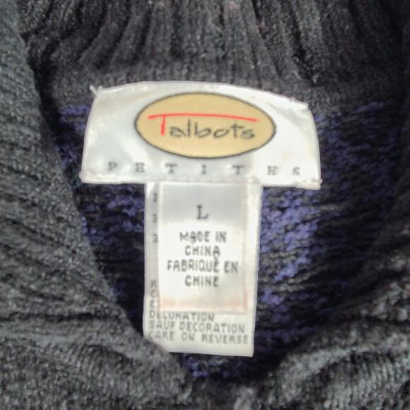 Talbots Black Red Purple Embroidered Cotton Silk Cardigan Sweater Large - Picture 4 of 5